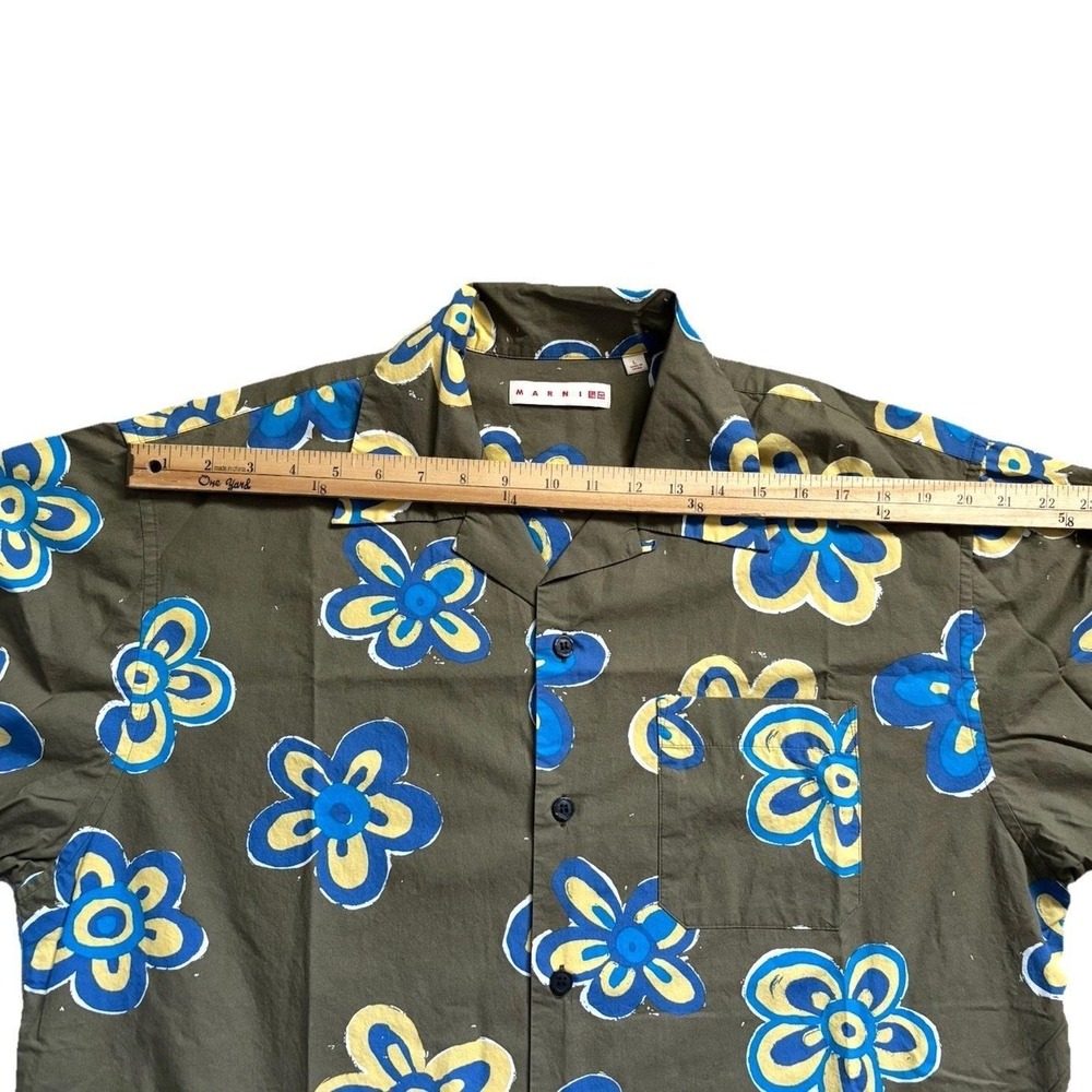 Marni Uniqlo Oversize Floral Camp Collar Short Sleeve Shirt Men L Green Cotton - Picture 10 of 12